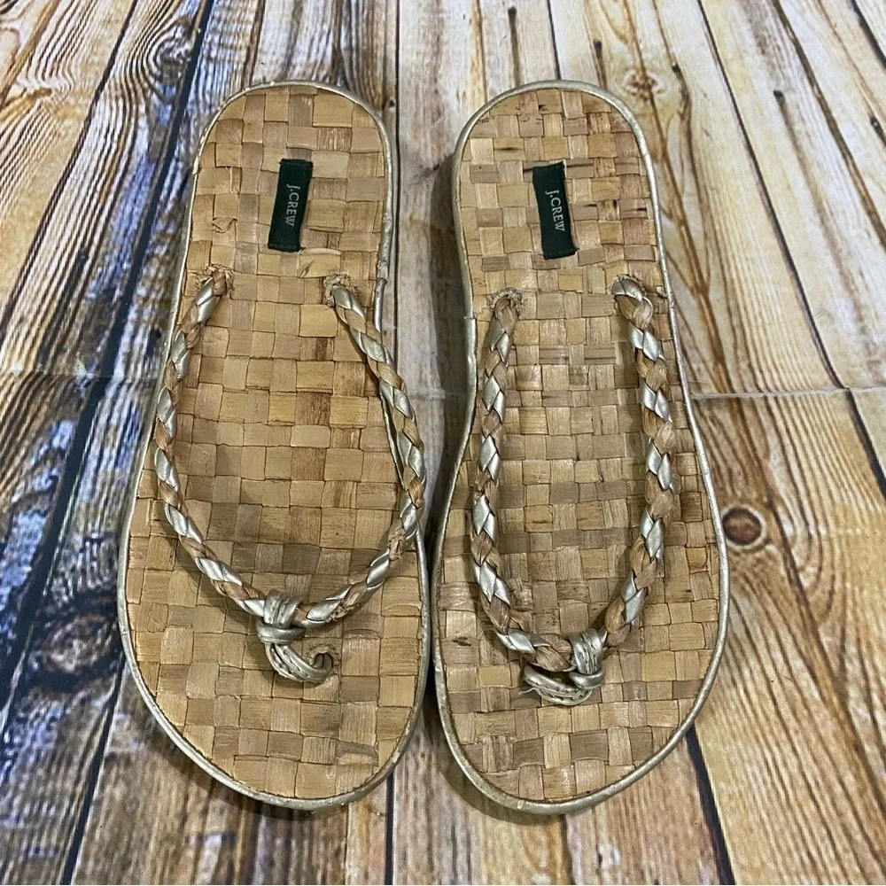 J Crew Tan Woven Slip On Flip Flops Size 9
